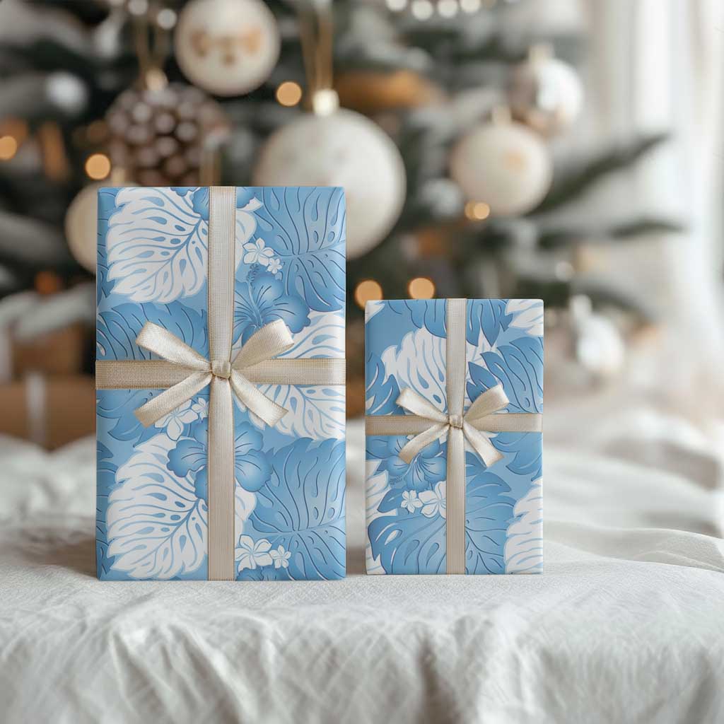 Blue Aloha Hawaii Wrapping Paper Monstera Hibiscus Plumeria Seamless Vibes - Polynesian Pride
