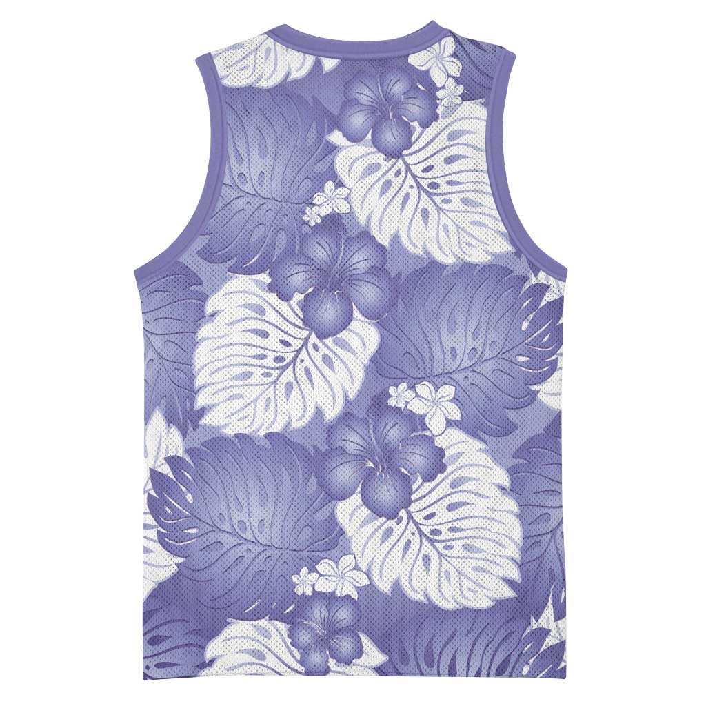 Purple Aloha Hawaii Basketball Jersey Monstera Hibiscus Plumeria Seamless Vibes - Polynesian Pride