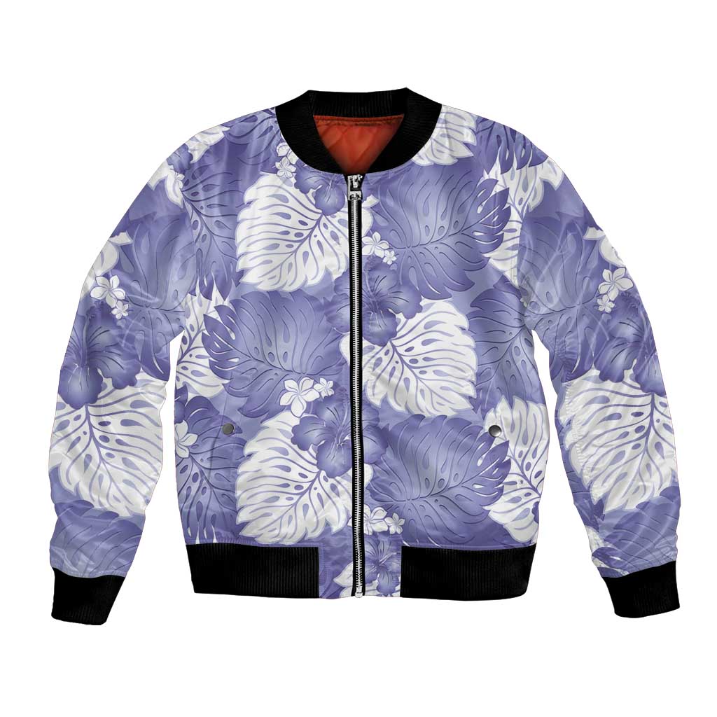 Purple Aloha Hawaii Bomber Jacket Monstera Hibiscus Plumeria Seamless Vibes - Polynesian Pride