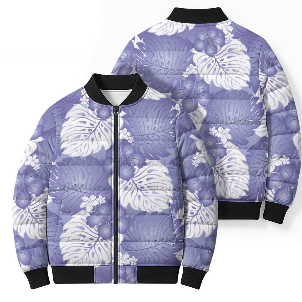 Purple Aloha Hawaii Bomber Puffer Jacket Monstera Hibiscus Plumeria Seamless Vibes - Polynesian Pride