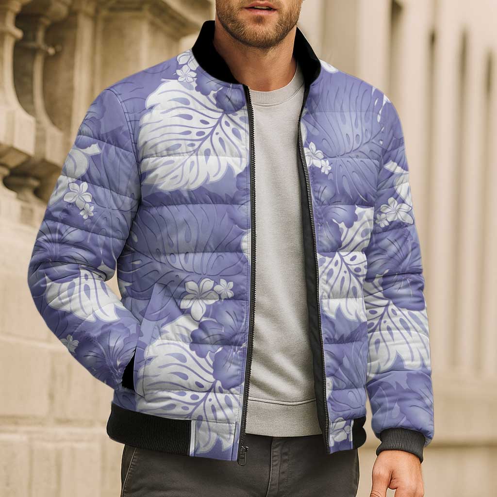Purple Aloha Hawaii Bomber Puffer Jacket Monstera Hibiscus Plumeria Seamless Vibes - Polynesian Pride