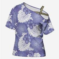 Purple Aloha Hawaii Cross Shoulder Shirt Monstera Hibiscus Plumeria Seamless Vibes - Polynesian Pride