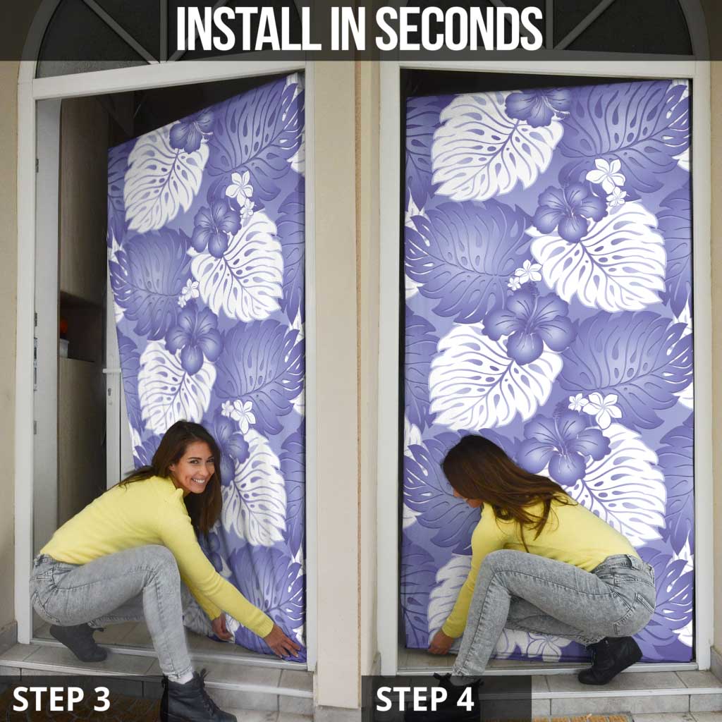 Purple Aloha Hawaii Door Cover Monstera Hibiscus Plumeria Seamless Vibes - Polynesian Pride