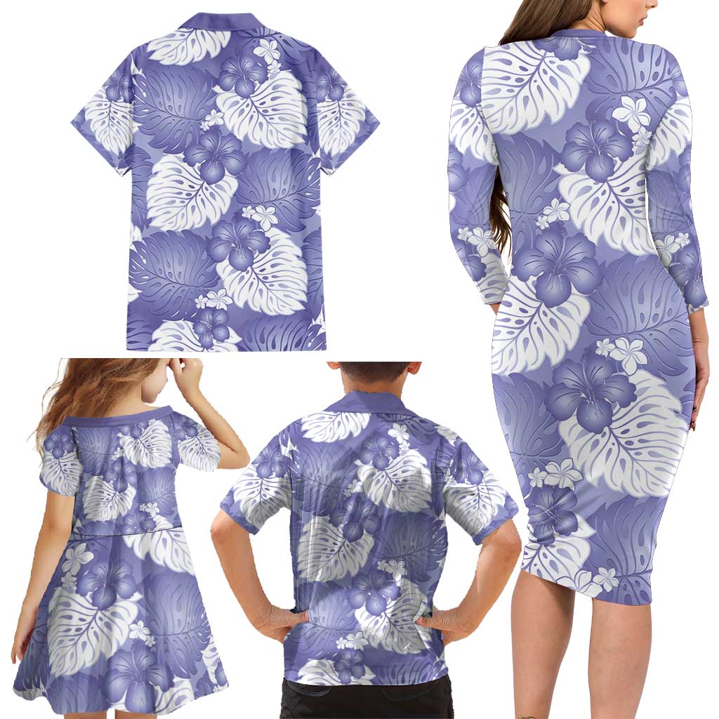 Purple Aloha Hawaii Family Matching Long Sleeve Bodycon Dress and Hawaiian Shirt Monstera Hibiscus Plumeria Seamless Vibes LT14 - Polynesian Pride