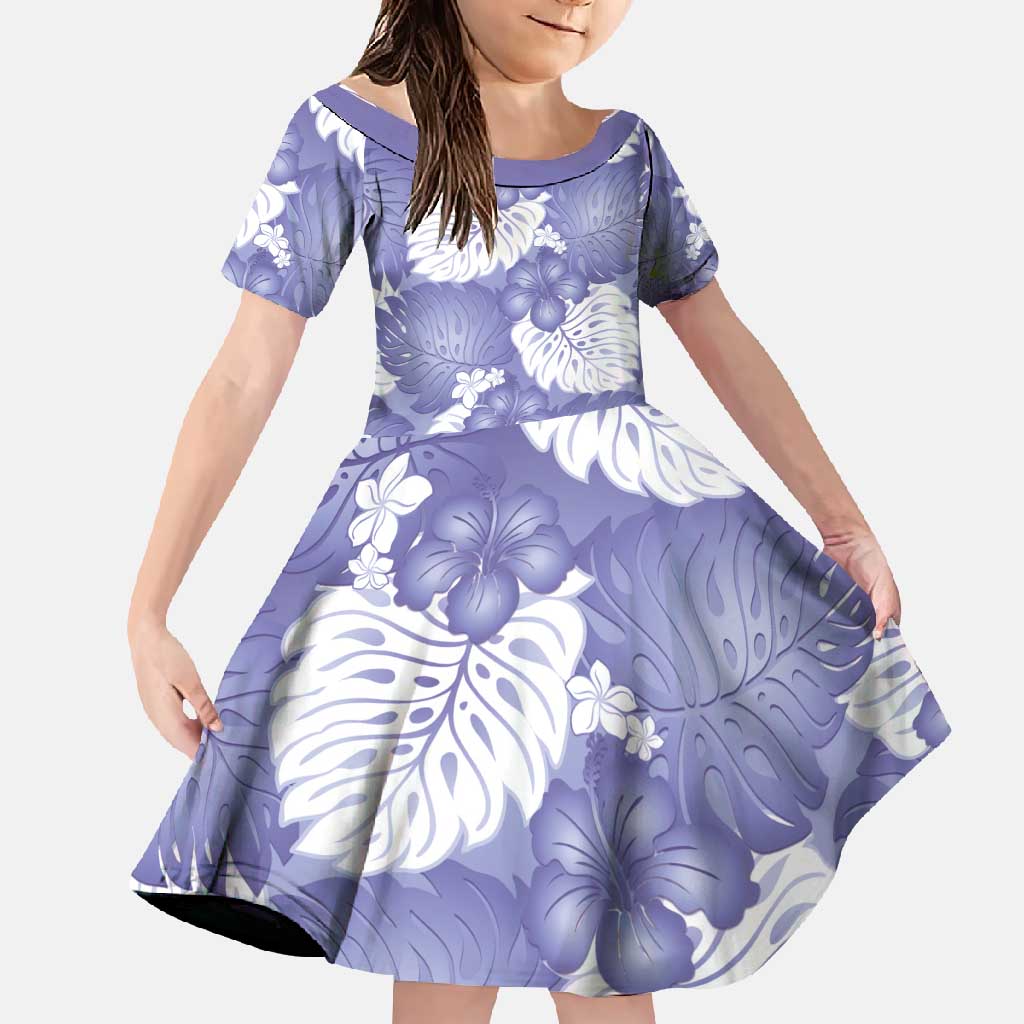 Purple Aloha Hawaii Family Matching Mermaid Dress and Hawaiian Shirt Monstera Hibiscus Plumeria Seamless Vibes LT14 Daughter's Dress Purple - Polynesian Pride