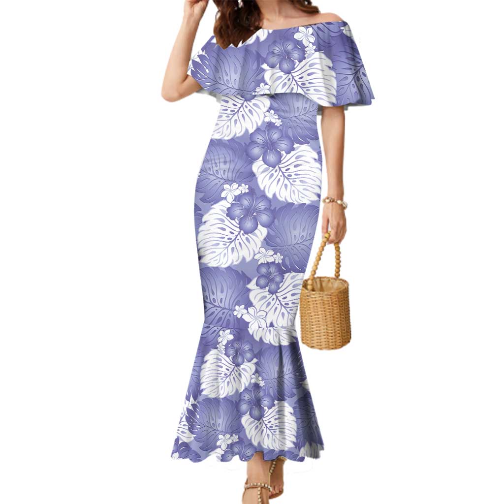 Purple Aloha Hawaii Family Matching Mermaid Dress and Hawaiian Shirt Monstera Hibiscus Plumeria Seamless Vibes LT14 Mom's Dress Purple - Polynesian Pride