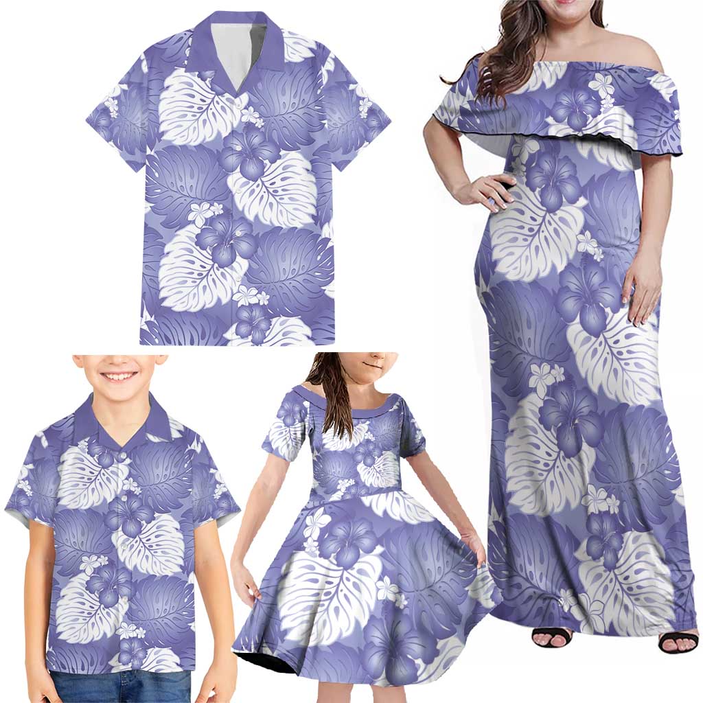 Purple Aloha Hawaii Family Matching Off Shoulder Maxi Dress and Hawaiian Shirt Monstera Hibiscus Plumeria Seamless Vibes LT14 - Polynesian Pride