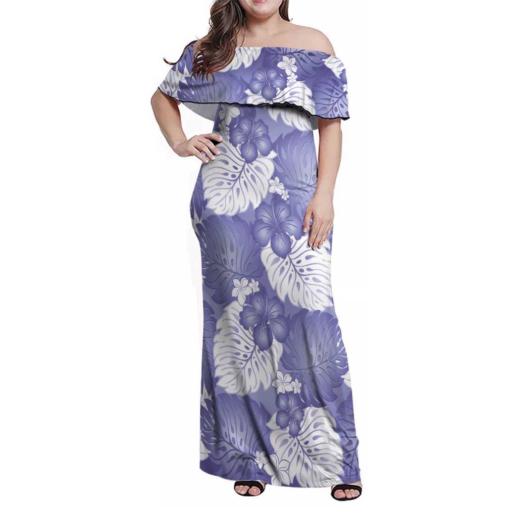 Purple Aloha Hawaii Family Matching Off Shoulder Maxi Dress and Hawaiian Shirt Monstera Hibiscus Plumeria Seamless Vibes LT14 Mom's Dress Purple - Polynesian Pride