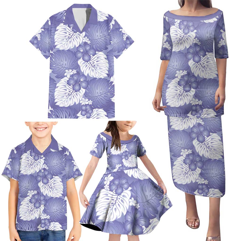 Purple Aloha Hawaii Family Matching Puletasi and Hawaiian Shirt Monstera Hibiscus Plumeria Seamless Vibes - Polynesian Pride