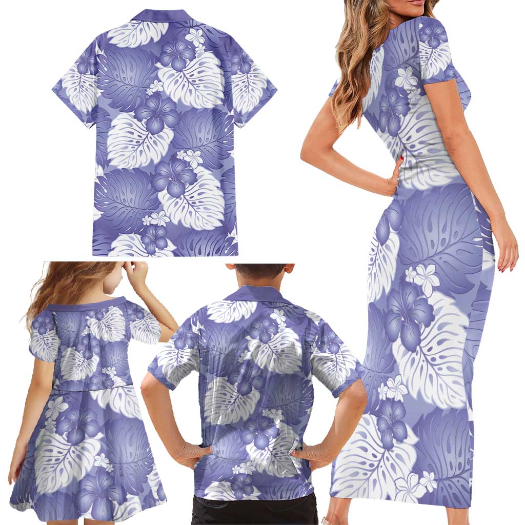 Purple Aloha Hawaii Family Matching Short Sleeve Bodycon Dress and Hawaiian Shirt Monstera Hibiscus Plumeria Seamless Vibes LT14 - Polynesian Pride