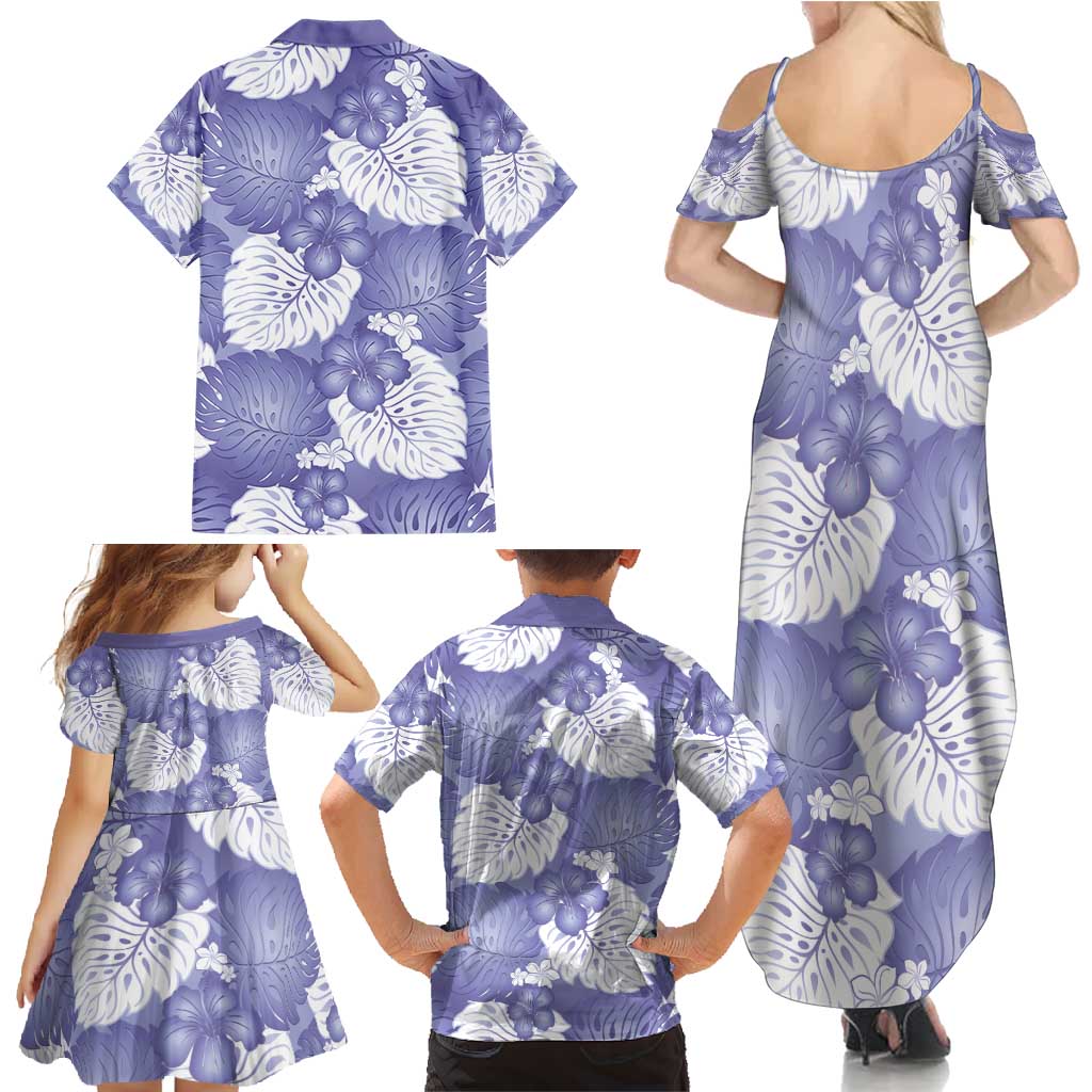 Purple Aloha Hawaii Family Matching Summer Maxi Dress and Hawaiian Shirt Monstera Hibiscus Plumeria Seamless Vibes LT14 - Polynesian Pride