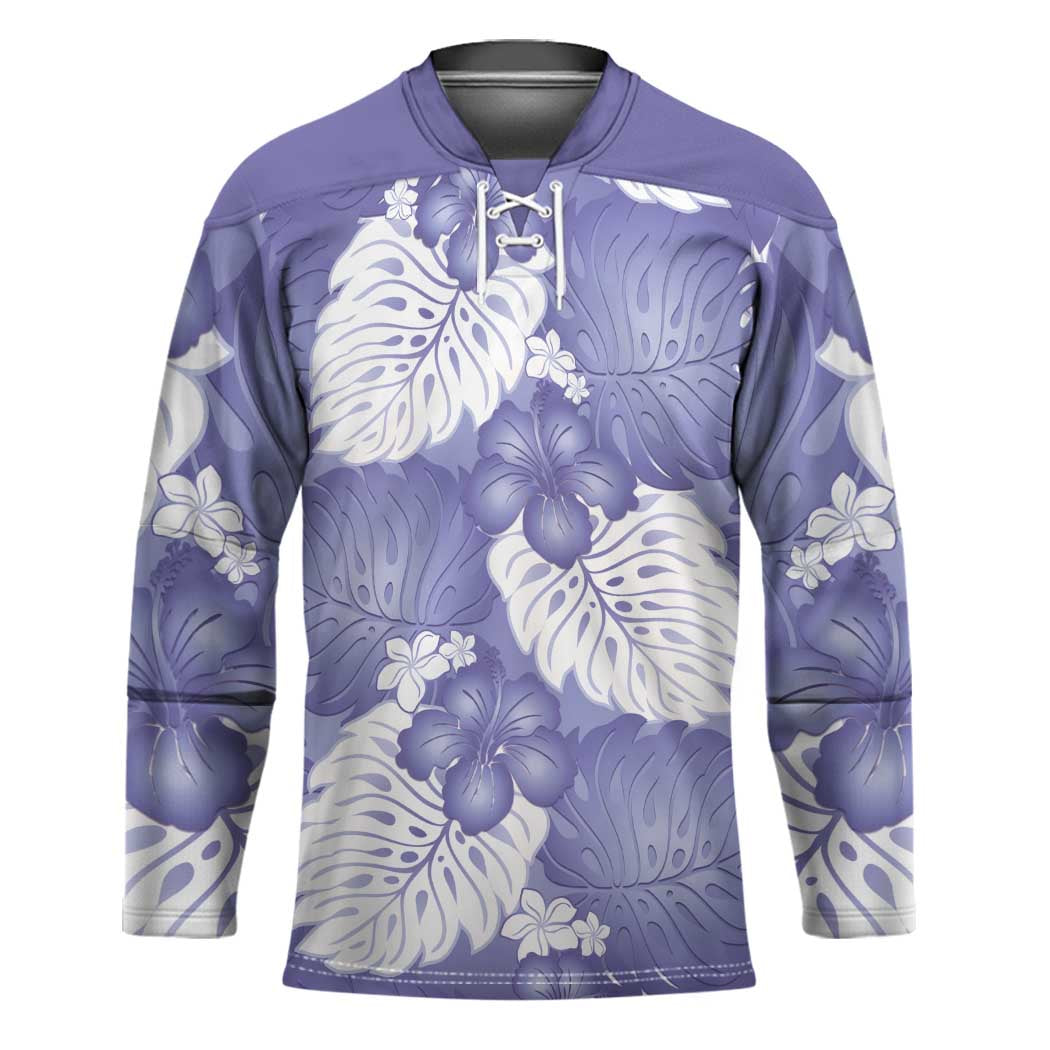 Purple Aloha Hawaii Hockey Jersey Monstera Hibiscus Plumeria Seamless Vibes - Polynesian Pride