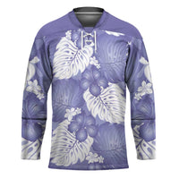 Purple Aloha Hawaii Hockey Jersey Monstera Hibiscus Plumeria Seamless Vibes - Polynesian Pride