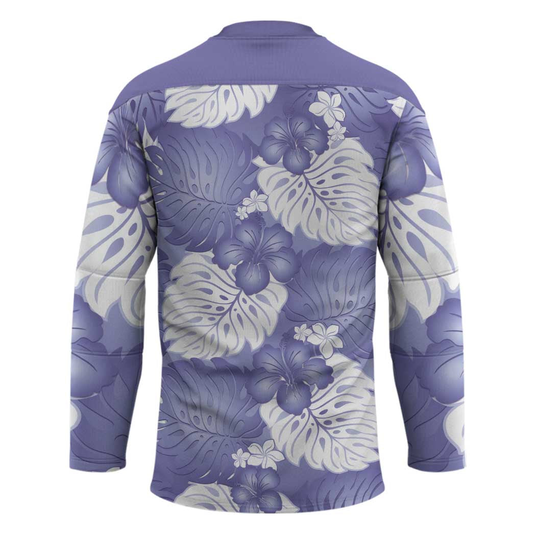 Purple Aloha Hawaii Hockey Jersey Monstera Hibiscus Plumeria Seamless Vibes - Polynesian Pride