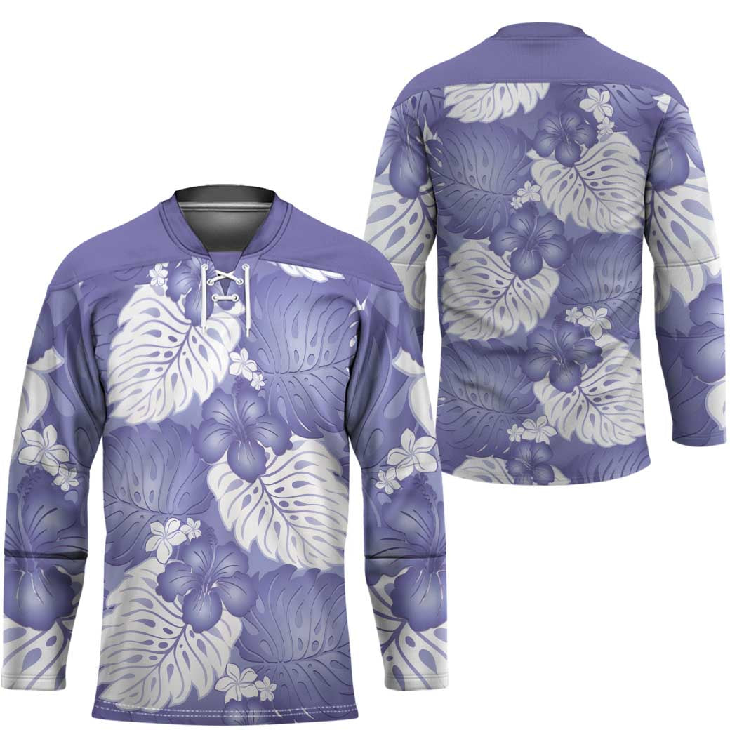Purple Aloha Hawaii Hockey Jersey Monstera Hibiscus Plumeria Seamless Vibes - Polynesian Pride