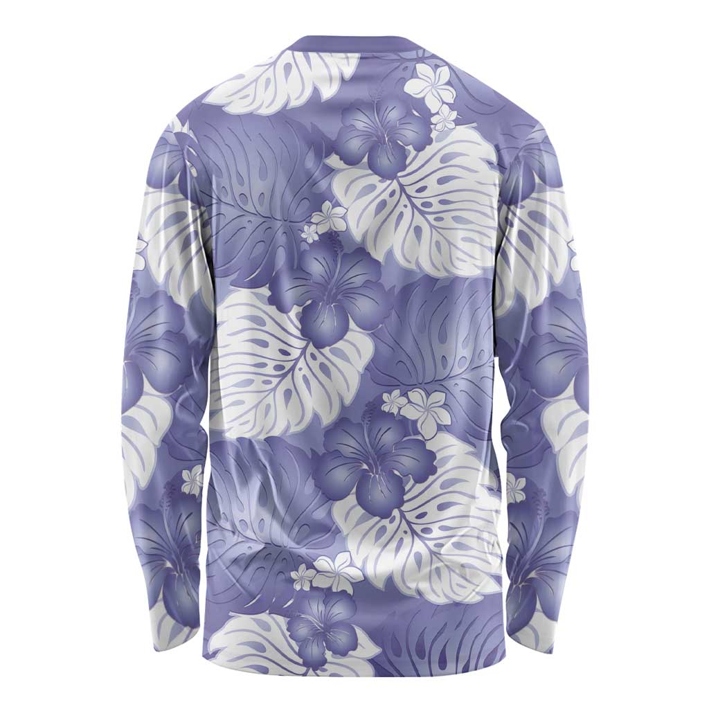 Purple Aloha Hawaii Long Sleeve Shirt Monstera Hibiscus Plumeria Seamless Vibes - Polynesian Pride