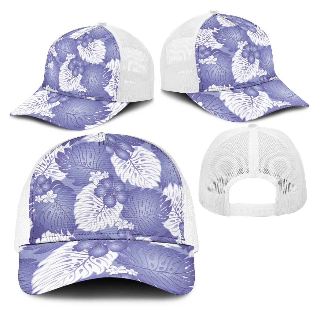 Purple Aloha Hawaii Mesh Trucker Cap Monstera Hibiscus Plumeria Seamless Vibes - Polynesian Pride