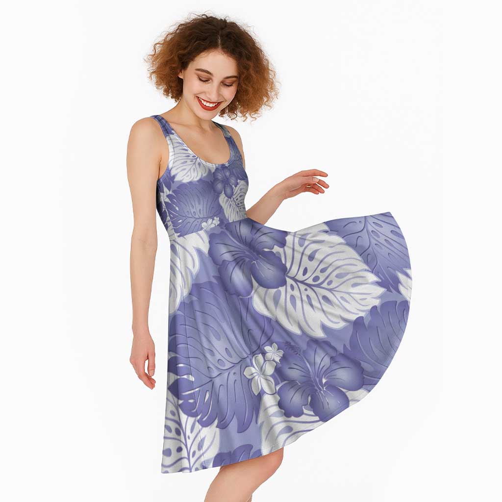 Purple Aloha Hawaii Midi Dress Monstera Hibiscus Plumeria Seamless Vibes - Polynesian Pride