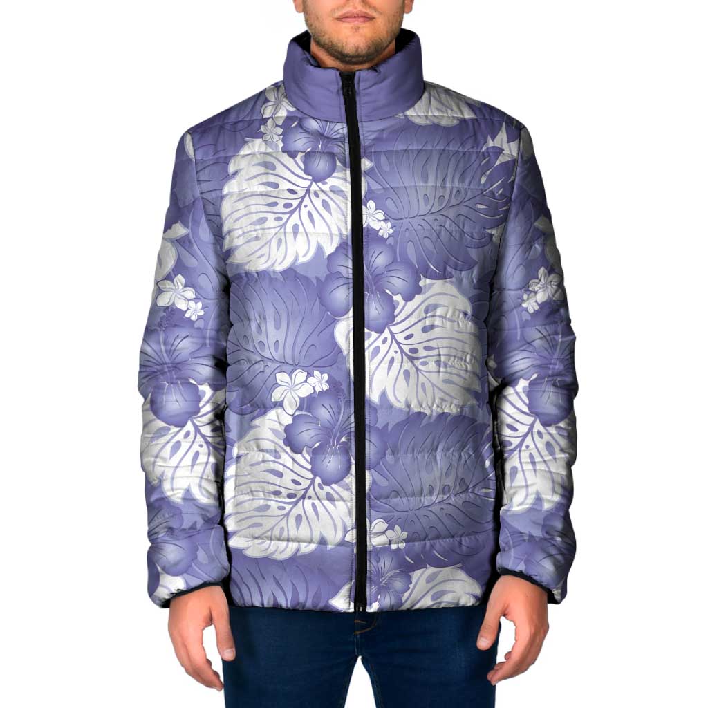 Purple Aloha Hawaii Padded Jacket Monstera Hibiscus Plumeria Seamless Vibes - Polynesian Pride