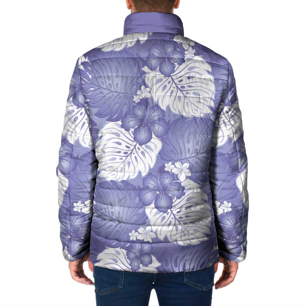 Purple Aloha Hawaii Padded Jacket Monstera Hibiscus Plumeria Seamless Vibes - Polynesian Pride