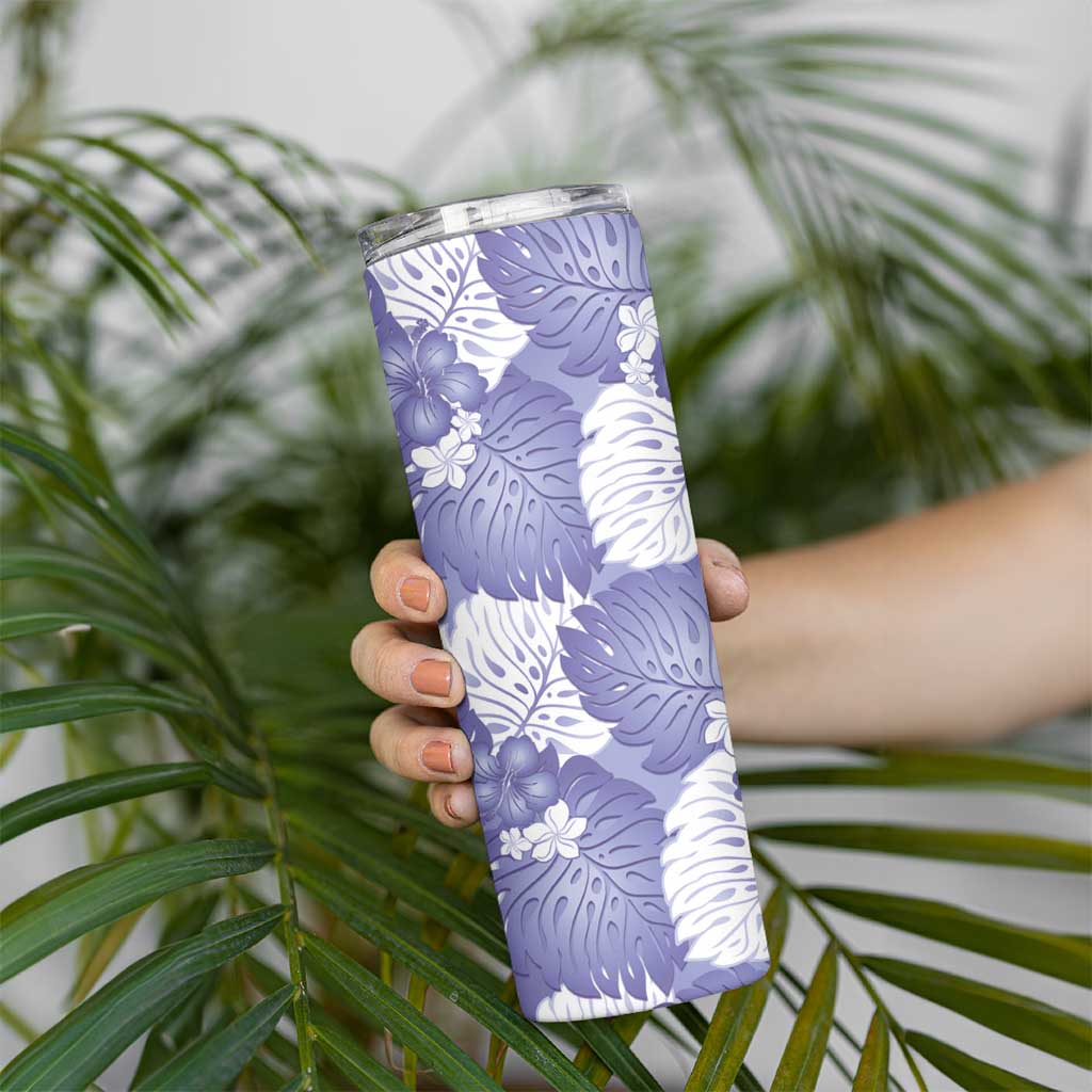 Purple Aloha Hawaii Skinny Tumbler Monstera Hibiscus Plumeria Seamless Vibes LT14 - Polynesian Pride