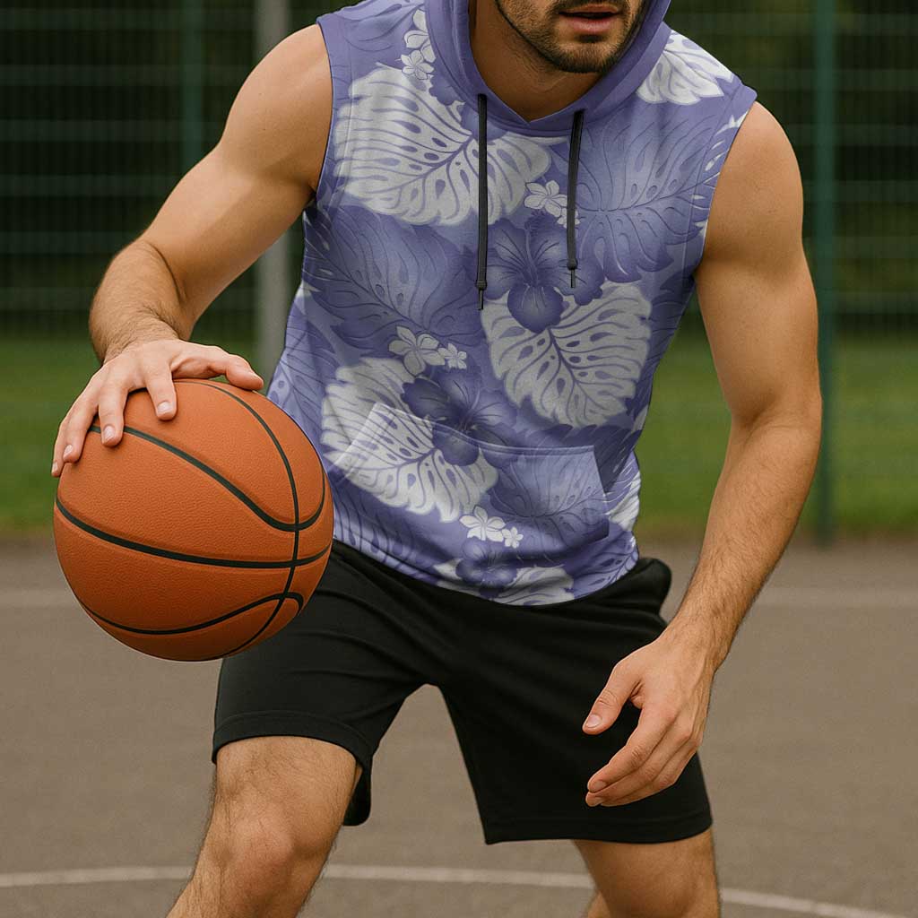 Purple Aloha Hawaii Sleeveless Hoodie Monstera Hibiscus Plumeria Seamless Vibes - Polynesian Pride