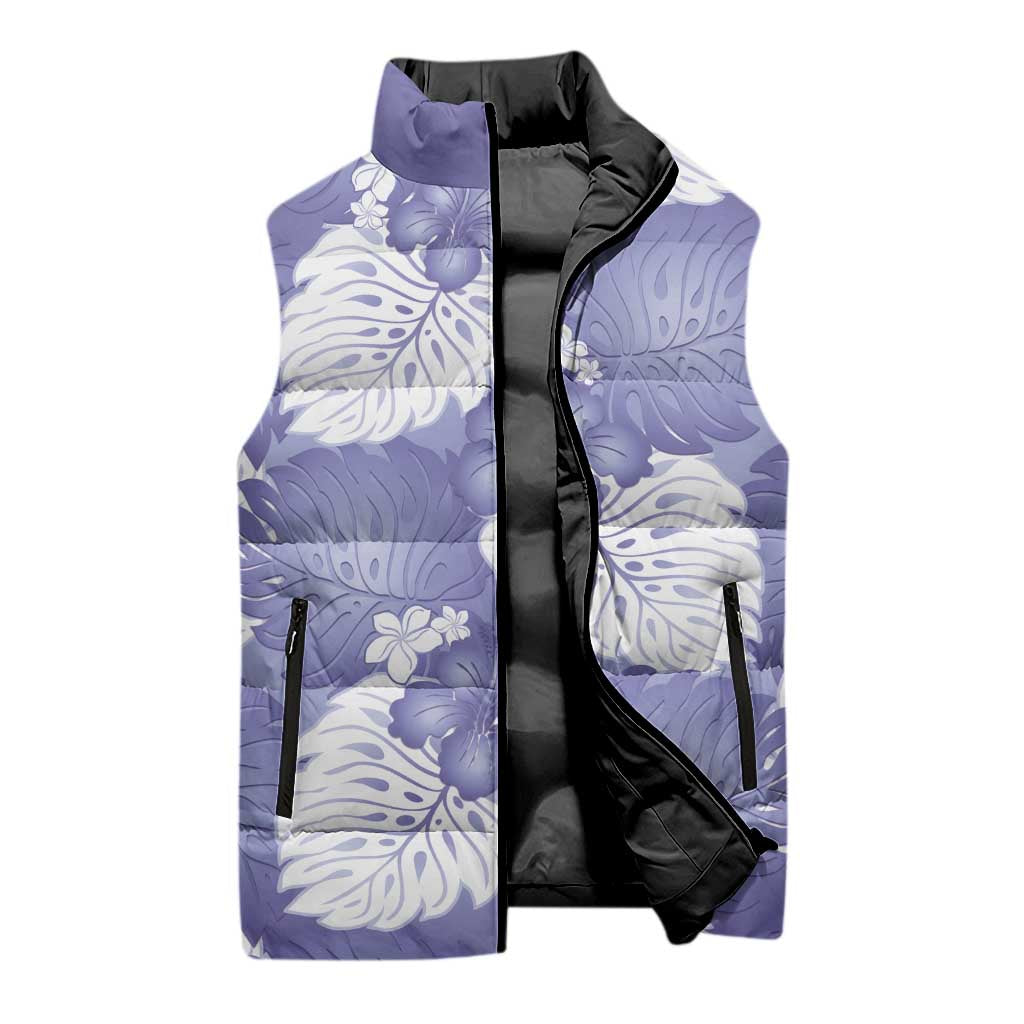 Purple Aloha Hawaii Sleeveless Puffer Jacket Monstera Hibiscus Plumeria Seamless Vibes - Polynesian Pride
