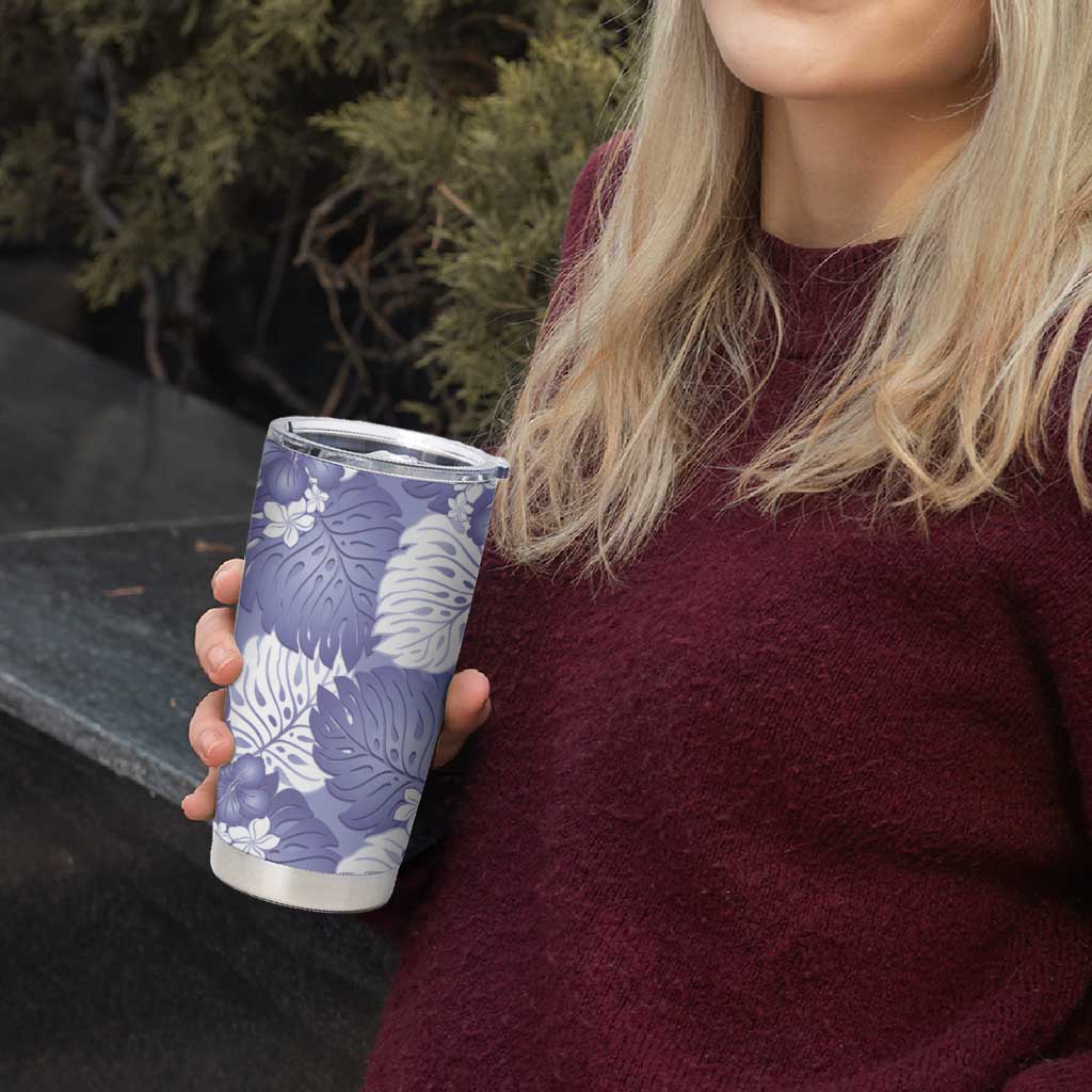 Purple Aloha Hawaii Tumbler Cup Monstera Hibiscus Plumeria Seamless Vibes - Polynesian Pride