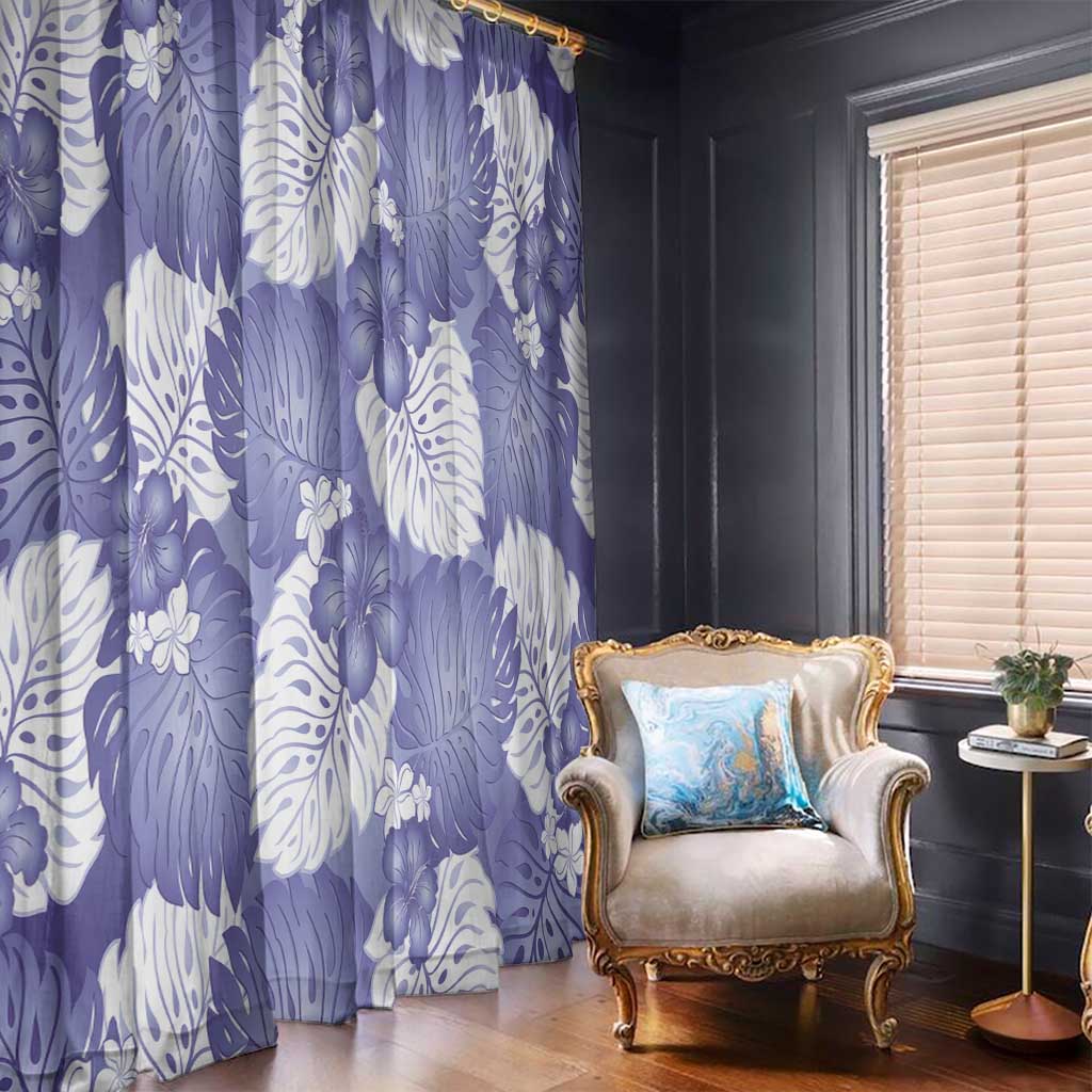 Purple Aloha Hawaii Window Curtain Monstera Hibiscus Plumeria Seamless Vibes - Polynesian Pride