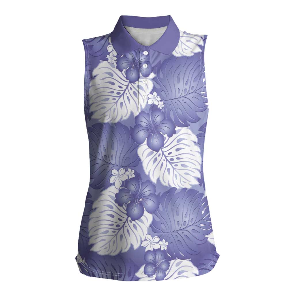 Purple Aloha Hawaii Women Sleeveless Polo Shirt Monstera Hibiscus Plumeria Seamless Vibes LT14 Female Purple - Polynesian Pride