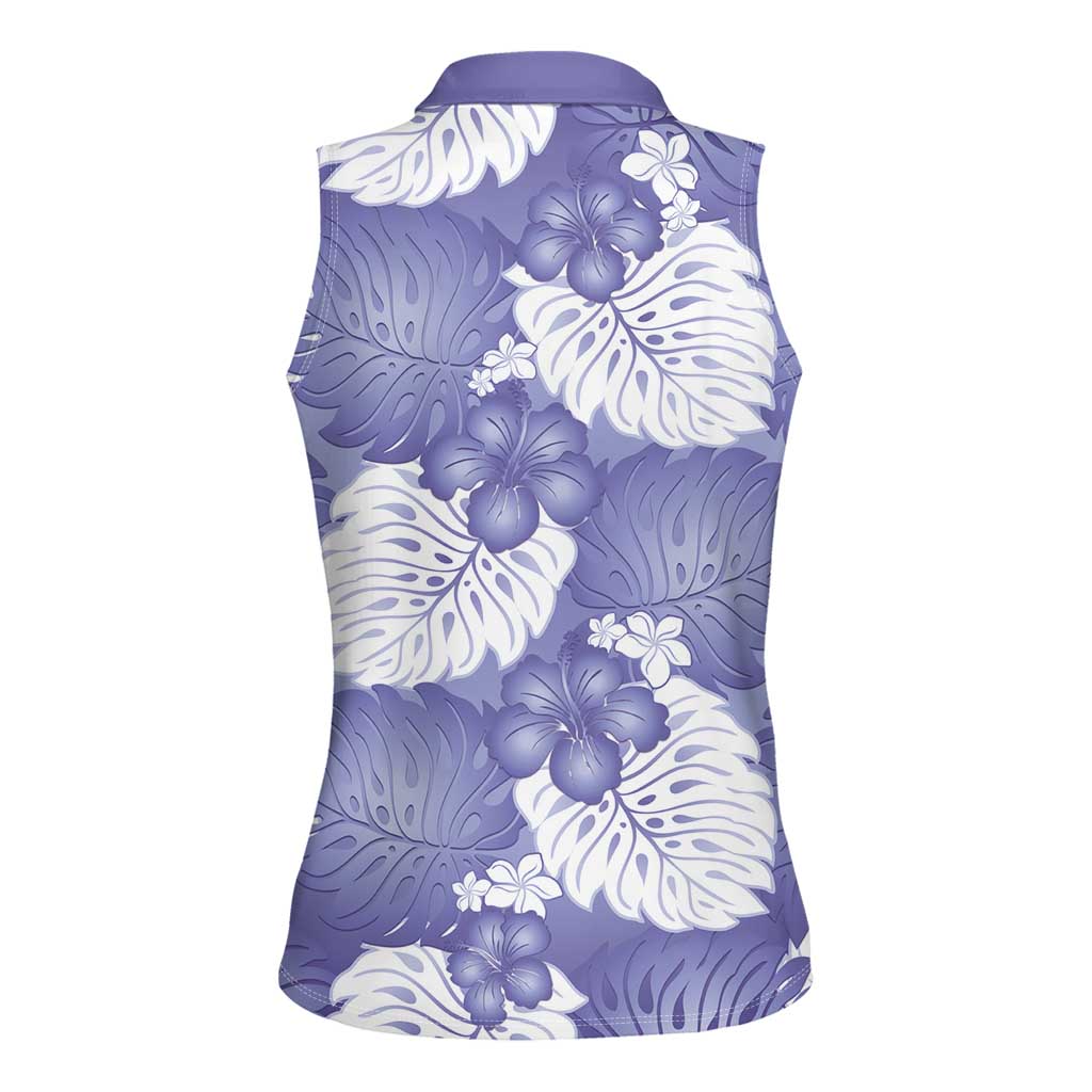 Purple Aloha Hawaii Women Sleeveless Polo Shirt Monstera Hibiscus Plumeria Seamless Vibes LT14 - Polynesian Pride