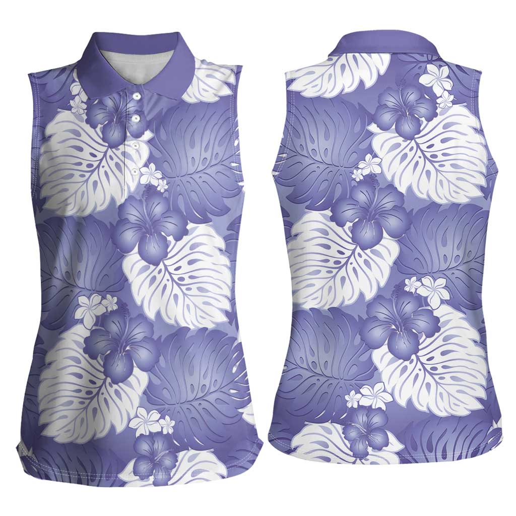 Purple Aloha Hawaii Women Sleeveless Polo Shirt Monstera Hibiscus Plumeria Seamless Vibes LT14 - Polynesian Pride
