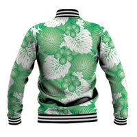 Green Aloha Hawaii Baseball Jacket Monstera Hibiscus Plumeria Seamless Vibes - Polynesian Pride