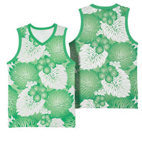 Green Aloha Hawaii Basketball Jersey Monstera Hibiscus Plumeria Seamless Vibes - Polynesian Pride