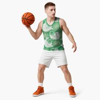 Green Aloha Hawaii Basketball Jersey Monstera Hibiscus Plumeria Seamless Vibes - Polynesian Pride