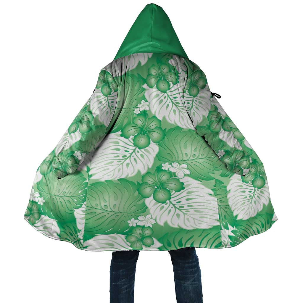 Green Aloha Hawaii Cloak Monstera Hibiscus Plumeria Seamless Vibes LT14 Unisex Green - Polynesian Pride