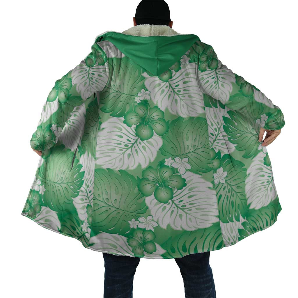 Green Aloha Hawaii Cloak Monstera Hibiscus Plumeria Seamless Vibes LT14 - Polynesian Pride
