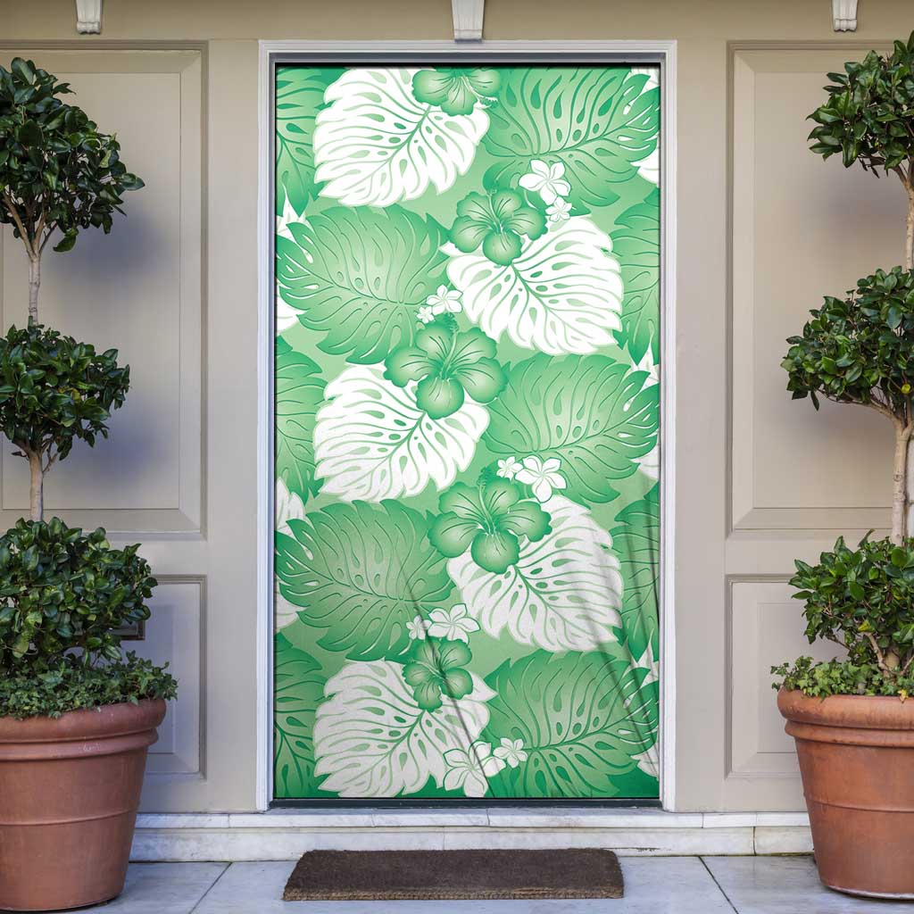 Green Aloha Hawaii Door Cover Monstera Hibiscus Plumeria Seamless Vibes - Polynesian Pride