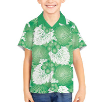 Green Aloha Hawaii Family Matching Long Sleeve Bodycon Dress and Hawaiian Shirt Monstera Hibiscus Plumeria Seamless Vibes LT14 Son's Shirt Green - Polynesian Pride