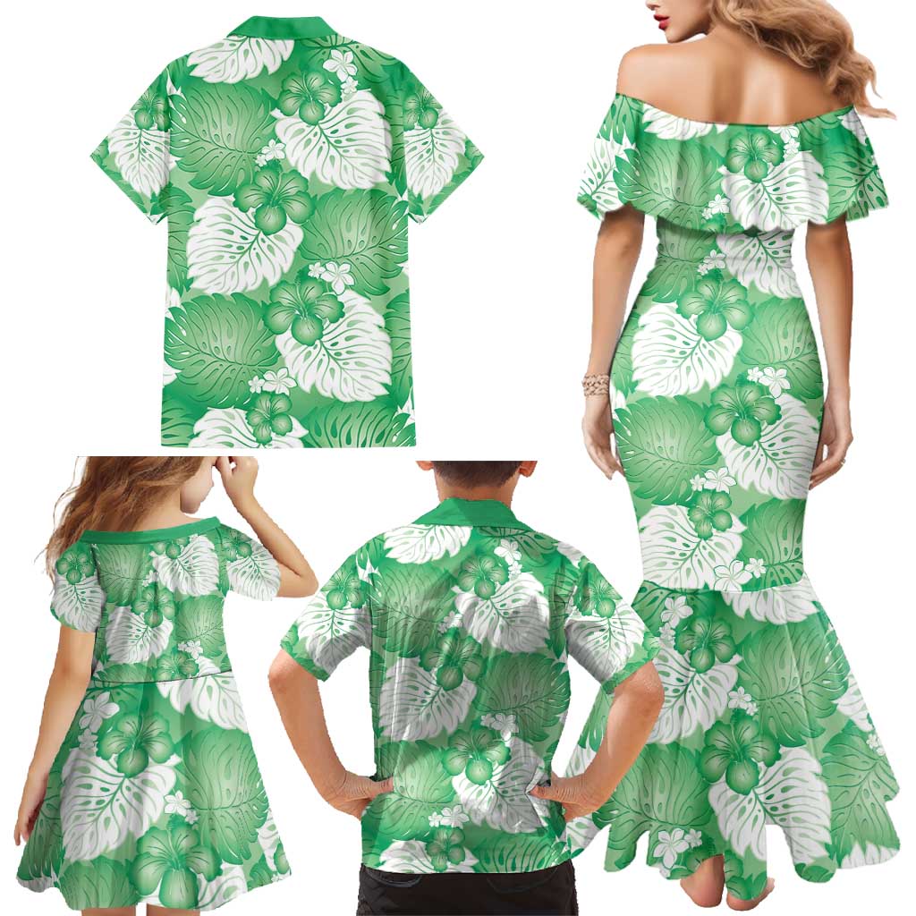 Green Aloha Hawaii Family Matching Mermaid Dress and Hawaiian Shirt Monstera Hibiscus Plumeria Seamless Vibes LT14 - Polynesian Pride