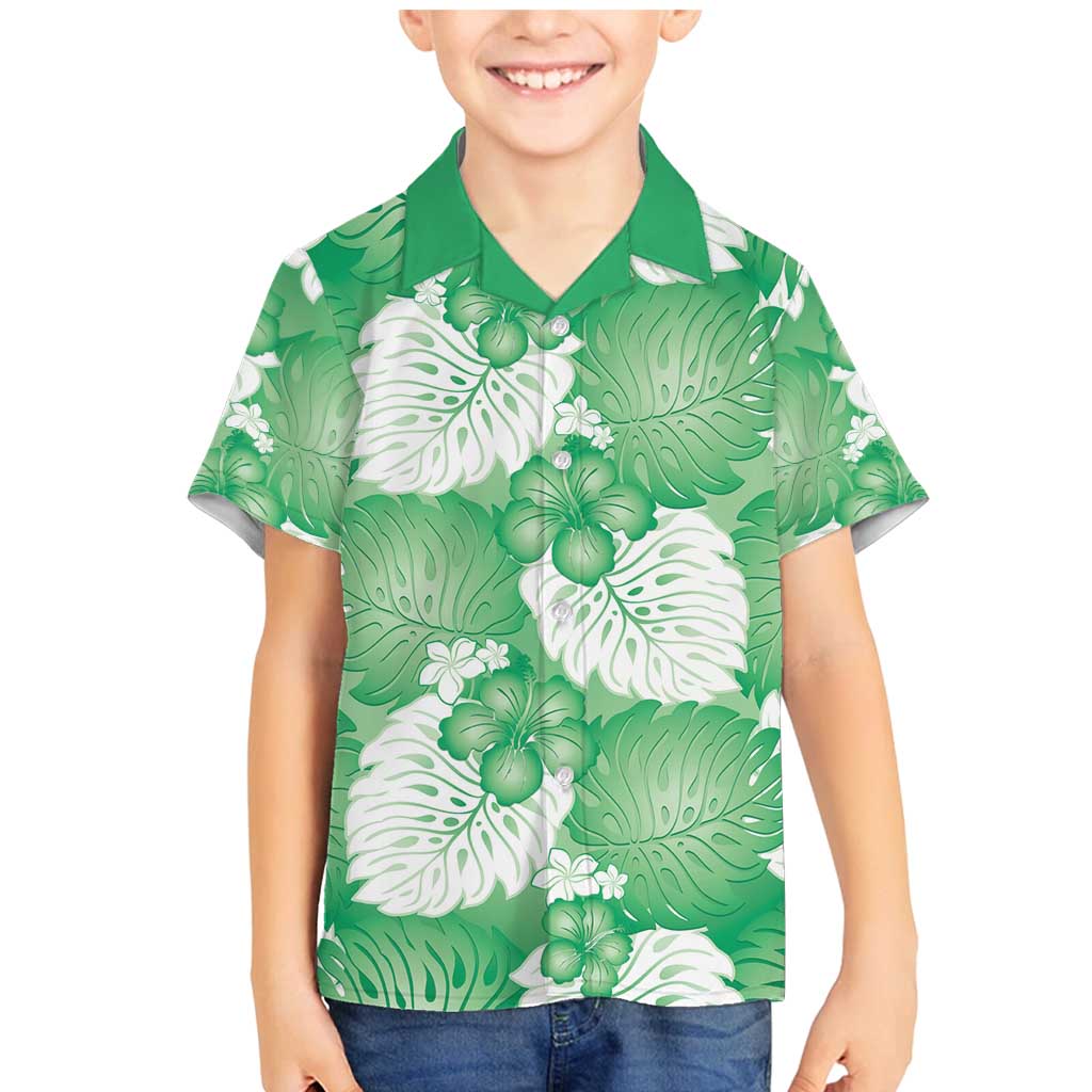 Green Aloha Hawaii Family Matching Mermaid Dress and Hawaiian Shirt Monstera Hibiscus Plumeria Seamless Vibes LT14 Son's Shirt Green - Polynesian Pride