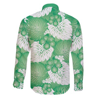 Green Aloha Hawaii Family Matching Off The Shoulder Long Sleeve Dress and Hawaiian Shirt Monstera Hibiscus Plumeria Seamless Vibes - Polynesian Pride