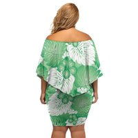 Green Aloha Hawaii Family Matching Off Shoulder Short Dress and Hawaiian Shirt Monstera Hibiscus Plumeria Seamless Vibes LT14 - Polynesian Pride