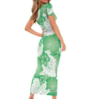 Green Aloha Hawaii Family Matching Short Sleeve Bodycon Dress and Hawaiian Shirt Monstera Hibiscus Plumeria Seamless Vibes LT14 - Polynesian Pride