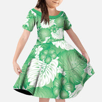 Green Aloha Hawaii Family Matching Summer Maxi Dress and Hawaiian Shirt Monstera Hibiscus Plumeria Seamless Vibes LT14 Daughter's Dress Green - Polynesian Pride