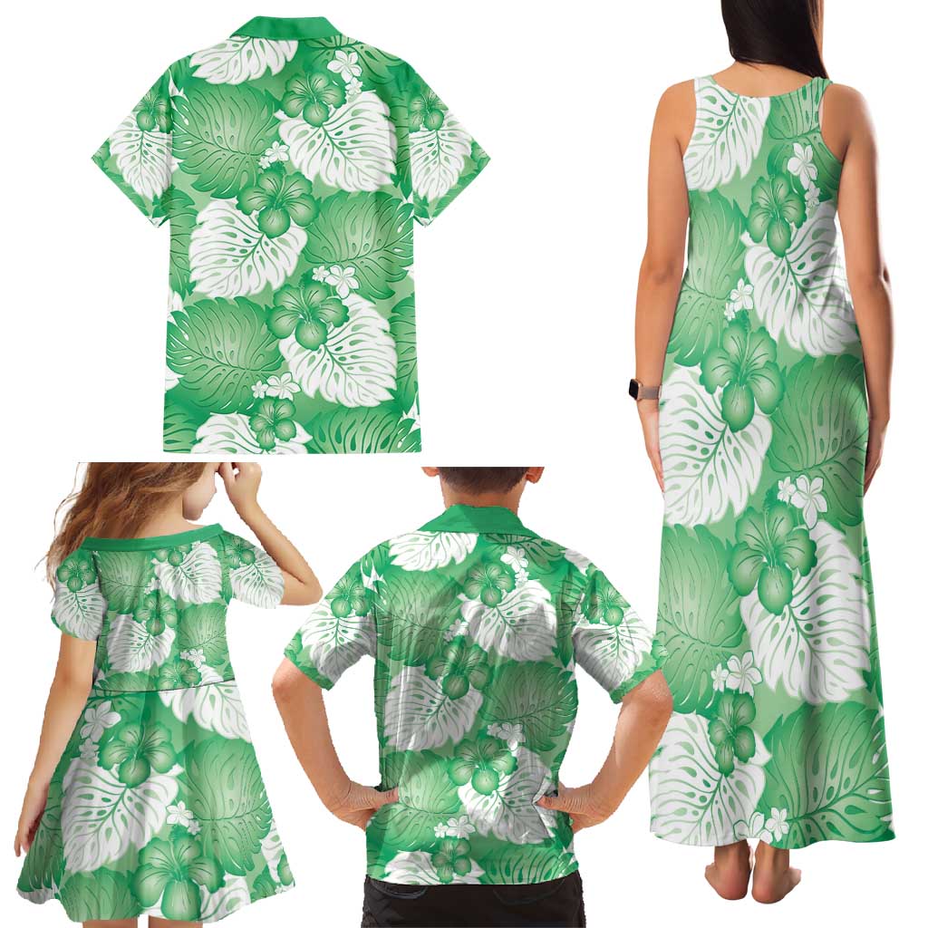 Green Aloha Hawaii Family Matching Tank Maxi Dress and Hawaiian Shirt Monstera Hibiscus Plumeria Seamless Vibes LT14 - Polynesian Pride