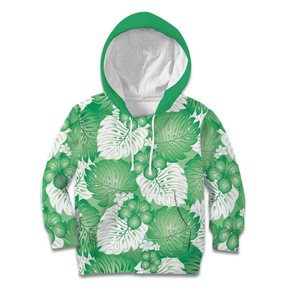 Green Aloha Hawaii Kid Hoodie Monstera Hibiscus Plumeria Seamless Vibes - Polynesian Pride