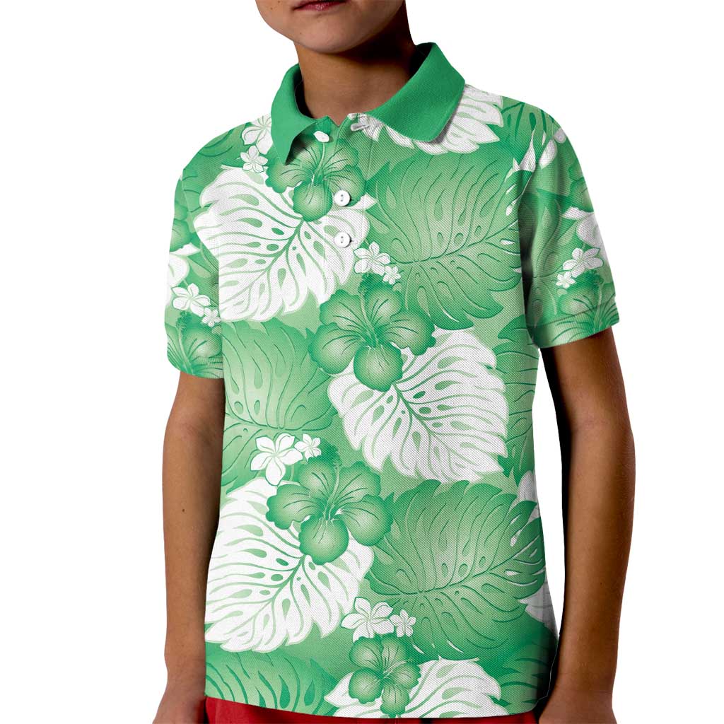 Green Aloha Hawaii Kid Polo Shirt Monstera Hibiscus Plumeria Seamless Vibes - Polynesian Pride