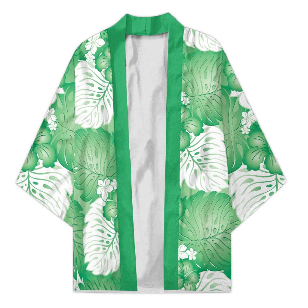 Green Aloha Hawaii Kimono Monstera Hibiscus Plumeria Seamless Vibes LT14 Unisex Green - Polynesian Pride