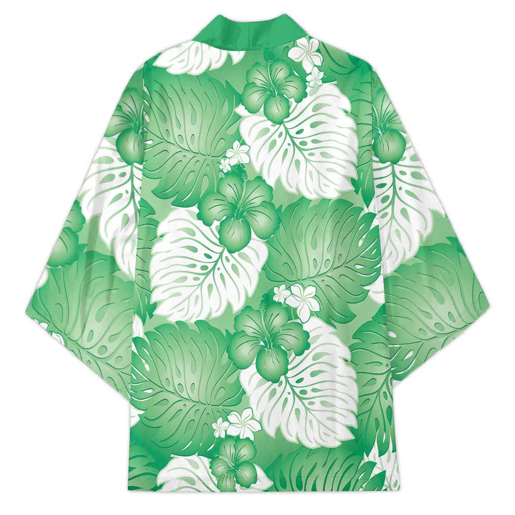 Green Aloha Hawaii Kimono Monstera Hibiscus Plumeria Seamless Vibes LT14 - Polynesian Pride